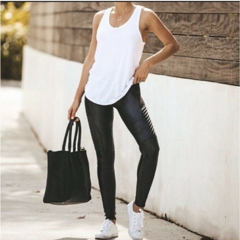 SPANx Best Sellers Faux Leather Moto Leggings Black L